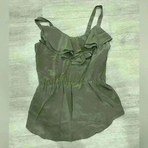 AMANDA UPRICHARD olive green Silk Blouse / spaghetti strap / Solid Color